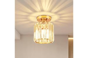 Konesky Kristall Deckenleuchte,Moderne Deckenleuchte Kristall, Dimmbar Kronleuchter Kristall Metall Diamant Lampenschirm E27 Fassung Pendelleuchte Für Schlafzimmer Esszimmer Flur Küche Balkon (Gold)