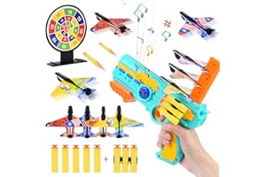 Herefun Avion de Pistolet Jouet, Avion Catapulte en Mousse pour Enfant, Lanceur d'avion avec 8 Avion en Mousse, Jouet Modèle Mousse Avion pour Enfant Cadeau Voler Sports de Plein Air (Bleu)