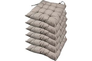 casaviva® Set 6 Cuscini Sedia 9 impunture con lacci Made in Italy Lavorati a Mano in 100% Cotone Effetto Lino Imbottitura Deluxe 7 cm (Grigio Tortora)