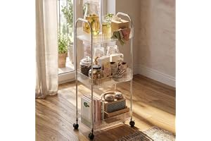 Rolling Cart with Lockable Wheels, Clear Acrylic Utility Trolley with Handle, Heavy-Duty Storage Organizer for Kitchen Bathroom Nursery Laundry - Snack Book Craft Organizer (3 Tier)
