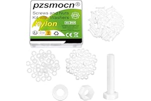 Pzsmocn 150 Pezzi/50 Set M5*25 mm Kit Combinato Vite e Dado Esagonale Esterna in Nylon Bianco in Plastica con Rondelle Isolanti, Dimensioni Standard, per Fai da Te e Assemblaggio Elettronico.