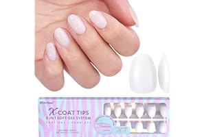 ‎BTARTBOX BTArtbox Extra Short Mandel Nageltips 150 Stück Soft Gel Full Cover Nail Tips, 2 in 1 XCOATTIPS with Tip Primer Cover, White Press On Nails Nägel Tips für Nail Extensions Nail Art