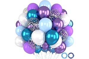 Luftballons Geburtstag Blau Lila,52 Stück Luftballons Blau Metallic Violett Helium Ballons Mit Bändern,Lila Ballons Für Hochzeit Geburtstag Mädchen Babyparty Baby Shower Geburtstagsdeko,12 Zoll