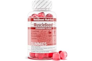 WELLBOOST MuscleBoost Gummies – Creatine, BCAAs, Glutamine & Lysine – Muscle Growth, Recovery & Endurance Support – Vegan, Sugar-Free, Strawberry Flavour – 60 Chewable Gummies for Adults