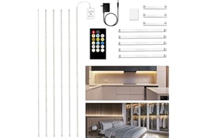 phopollo Under Cupboard Kitchen Lights, 6 x 50cm LED Strip Lights with Remote Control Dimmable Touch, 2700K-6500K Warm to Daylight White Under Cabinet Lighting for Kitchen Cupboard Shelf 3M