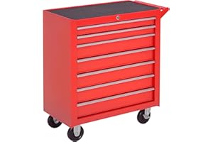 DURHAND 7-Drawer Rolling Tool Chest on Wheels, Lockable Tool Cabinet with Side Handle, Metal Tool Box Trolley for Garage, Workshop, Red
