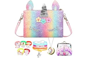 RHCPFOVR Licorne Sac a Main avec Bijoux Enfants Fille, 5Pcs Unicorn Collier Bracelet kit Bijoux pour Cadeau Anniversaire de Fête
