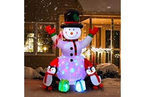 Kssiaz 1,8m Muñeco de Nieve de Navidad Inflable, Decoración Hinchable con Luz de Proyección, Cable de Alimentación de 5m Luces Decorativas para Patio Interior Exterior Fiesta, Blanco