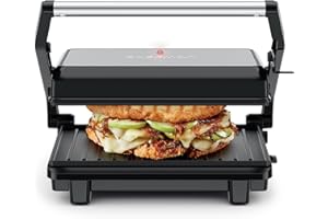 Chefman Panini Press, Indoor Grill and Gourmet Sandwich Maker, Nonstick Plates Open 180 Degrees, Floating Hinge for Thick Bread and Rolls, Stainless-Steel Finish with LED Indicators, 2 Slice - Black