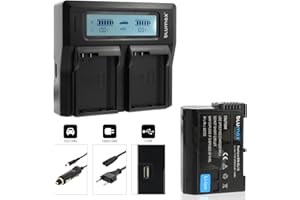 Batería Blumax EN-EL15 2000mAh + Cargador Doble Cargador Dual EN-EL15 | Adecuado para DSLR D7200 D750 D500 D7000 D800 D810 D810e D600 D610 D7100 D850 D7500 || Carga 2 baterías al Mismo Tiempo