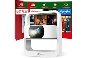 [App Integrata] Eeenfy Proiettore Portatile, Venus V1[2.0] Proiettore Android con 350ANSI, 4K Supporto, E-Focus/Keystone, Proiettore WiFi Bluetooth, Videoproiettore 4K per Esterni/Home Cinema, Bianco