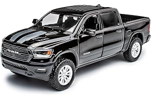 Motormax Dodge Ram 1500 Pick-Up dubbelkabin svart med ränder 5. Generation från 2019 1/24 modell bil med individial önskeskylt