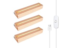 VEGENA LED Sockel für Acrylglas, 3 Stück LED Lichtsockel USB aus Holz, Rechteck Beleuchtet Display Ständer, LED Leuchten Display Base Holzsockel Leuchtsockel für Acrylplatte Kristalle Glasplatte Ornament