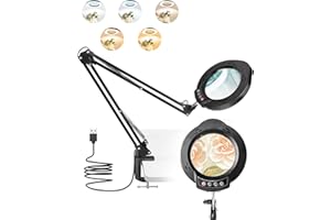 TANYO Lampe Loupe sur Pied, 10X Loupe Eclairante avec 84 LED et Pince, 5 Températures Couleur et 10 Niveaux Luminosité Lampe Loupe pour Lecture, Bijoux, Seniors, Malvoyant, Observation, Travaux Manuel