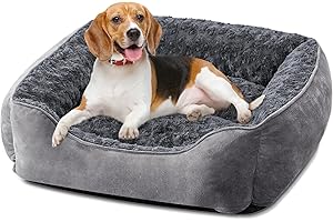 JOEJOY Dog Bed Medium - Washable Rectangle Dog Beds, Anti-Anxiety, Soft Plush Non-Slip Bottom Pet Bed - Small | Medium | Large Size Mattress Mat, Grey