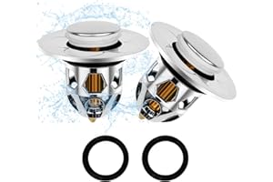 Dunkwckore 2 Pezzi Tappo Lavandino Bagno, Ø 34-40mm Tappi Vasca da Bagno Universale, Tappo Doccia Pop Up, Tappo Bidet, Saltarello Lavandino con Filtro Anti Clogging,Valvola Piletta Cucina Bidet Vasca