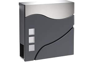 Wiltec Cassetta postale con vano portagiornale V28 antracite e acciaio inox 370 x 102 x 370 mm