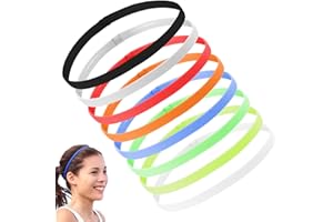 TIETOY Sports Headband Boys Kids, 8 Pcs Elastic Thin Sweat Hairbands Non Slip Athletic Exercise Sport Football Headbands for Women Men Girls Outdoor Fitness Running Workout Yoga