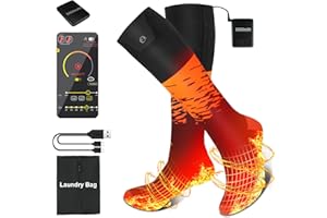 upstartech Calcetines Calefactables para Hombre Mujer Calcetines térmicos App Control Inteligente,5000mAH Baterías Recargable Calcetines Calefactores, 3 Ajustes Calefacción Calcetines Lavables (Negro)