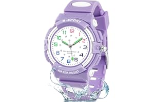 GUUMUXIN Reloj Analógico para Niños,Niña,3ATM Resistente al Agua, Fácil de Leer,Reloj de Enseñanza,Reloj de Pulsera de Banda Suave para Chico Chica