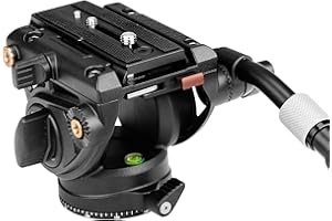Cayer Vídeo Cabeza Fluida con Placa de Liberación Rápida, Mango Telescópico y Base Escalada para Mirrorless, Cámaras de Vídeo y DSLRs, Compatible con Placa Gimbal para dji Serie RS, K6