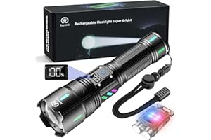 Jayxinli Torches LED Super Bright 500000 Lumen Rechargeable with 5000mAh Battery and LCD Power Display, High Powered, 5 Light Modes, Zoomable, IPX7 Waterproof for Camping, Dog Walking, Emergency