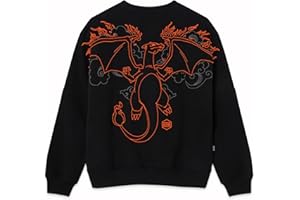 Dolly Noire Pokémon Felpa Charizard, Nera – Unisex, Hoodie Ricamata in Cotone Misto, Collezione Ufficiale