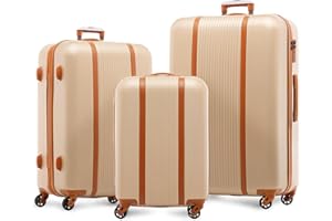 FERGÉ set di 3 valigie viaggio MILANO - bagaglio rigido dure leggera 3 pezzi valigetta 4 ruote beige