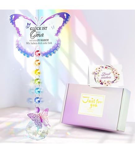 Kristall-Sonnenfänger Als Dankeschön-Geschenk – Mit Schmetterlingshaken & Glückwunschtext Für Mama, Oma