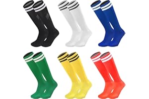 Geebuzz 6 Paare Kinder Jugend Fußball Socken Solid Striped Knie High Tube Fußball Sportsocken für Jungen Mädchen 6-12 Jahre alt