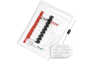 (Confezione da 20 pezzi) Chanzon Diodi TVS 1.5KE30CA 1500W 30V DO-201AD (DO-27) Canale bidirezionale 1500 Watt 30 Volt
