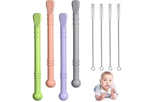 Vicloon pierścień do gryzienia dla niemowląt, 8-częściowy zestaw silikonowych gryzaków, 4 sztuki przyrządów do ząbkowania + 4 szczoteczki do czyszczenia dla niemowląt w wieku 6-12 miesięcy