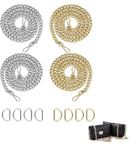Set Di 3 Catene In Alluminio Per Borsa: Tracolla A Catena Color Oro, Argento E Nero, Lunghezza 120 Cm