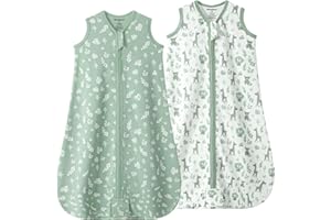 Mosebears Śpiwór dziecięcy letni śpiwór 0,5 Tog, 100% bawełna, oddychający śpiwór niemowlęcy (2 sztuki, zielony, L)