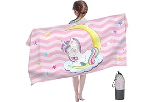 LXTOPN Serviette de Plage Licorne en Microfibre pour Fille, 80 x 160 cm, séchage Rapide, Serviette de Bain pour Enfants et Adultes