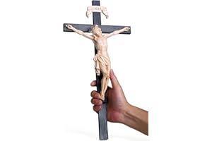 BC BUILDCLASSIC Crucifijo de pared, cruz católica, regalos para decoración de pared, 16 pulgadas de alto, pintado a mano (beige hueso)