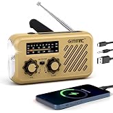 Gemmac FM/Am/SW Radio Emergency Lantern with Mini Portable Crank with Headphone Jack 2000mAh Powerbank and Reading, SOS Alarm
