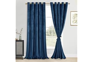DWCN Velvet Curtains Extra Wide - Elegant Navy Blue Bundleable Heavy Duty Thermal Insulated Noise Absorb Blackout Grommet Window Panels for Bedroom/Living Room Backdrop Decor, W60 x L96, Set of 2
