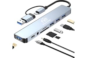 NFMAXONE Hub USB C 8 en 1 con 3 USB 3.0 + 1 Tipo C, Adaptador USB C Carga PD 100W, Audio 3.5mm, SD/TF, USB C Hub Multipuerto para Portátiles, Compatible con Tablet, MacBook Air/Pro, iPad, iPhone Android