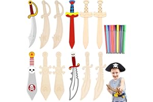 lomdung 12 Pièces Peinture D'épée de Pirate avec 12 Stylos de Couleur, Décoration en Bois D'épée de Pirate, Épées Pirate D'enfants, Épées de Pirate à Personnaliser, pour Loisirs Créatifs Fête