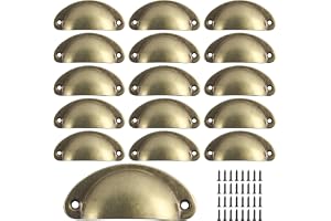 VARHHUXHA Musselhandtag, 16st, Gulbrons, Vintage | Antika musselformade handtag i gulbrons – 16st. Perfekt för köksskåp, byrå