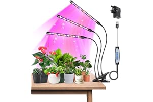 Garpsen Plant Lights, 3 Heads Red Blue Warm White Full Spectrum Grow Lights for Indoor Plants, 60 LEDs Led Grow Light for Seed Starting, with Auto ON/Off 6/12/16H Timer, 5 Dimmable Levels