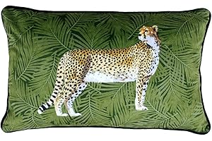 Paoletti Riva Cheetah Coussin Forêt Couverture - Vert - Palm Leaf Design - Velvet Feel Tissu - Canalisé Edges - Lavable Machine - 100% Polyester - 30 X 50 Cm (12" X 20" Pouces) - Conçu Au Royaume-Uni