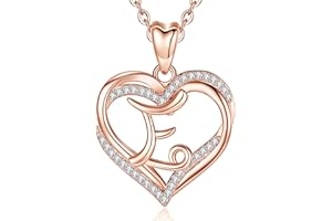 INFUSEU Heart Pendant Necklace Letter A-Z Alphabet Capital Jewelry Double Heart Initial Necklaces Cubic Zirconia CZ for Women Romantic Gifts, 20 Inch Chain