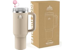 MONT-CLAIR Tumbler 40oz - Taza Termica Cafe para llevar con Pajita - Vaso Termico Acero Inoxidable con Asa - Bebidas frías y calientes - Fría durante 10 horas - Helada durante 48 horas - 1200ml - Cuarzo Rosa