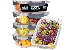 Igluu Meal Prep Glass Containers with Lids (5 pack) - Reusable Meal Prep Containers Microwave, Oven, Freezer & Dishwasher Safe - Leakproof Food Storage Containers with Lids (1050ml 36oz)