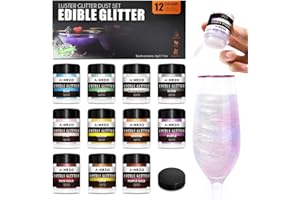 ANRZO Essbares Glitzer Set, 11+1 Regenbogen Glitzerpulver für Getränke, Geschmacksneutrales Lebensmittelfarbe Pulver Glitzerpuder für Getränke, Bier, Schokolade, Erdbeeren, Cupcakes - 3g
