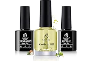 BEETLES GEL POLISH beetles 3pcs 7.5ml Gel Top Coat Base Coat & Cuticle Oil Set, No Wipe Top Gel Glossy Shine Long Lasting, Cuticle Protectors Kit Oil Care for Dry, Damaged Cuticles, Stronger Nails-TBC006-RE