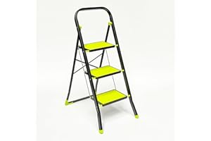 StepIt Premium 3 Step Ladder Folding - Heavy Duty Steel Kitchen Stool for Adults & Elderly - Anti-Slip Platform Workshop Garage Shed Access - Compact Storage Home Garden Tool - 150kg Capacity
