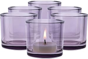 TREND FOR HOME 6 Pezzi Set Portacandele Vetro Colorato A: 8 cm Ø 9 cm Porta Candela Votive Rotondo Porta Tealight Bicchieri per Candele Fai da Te Portacandele di Vetro Viola | 250 ml | Luna